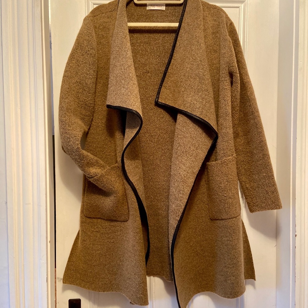 Camel open-front wool coat
